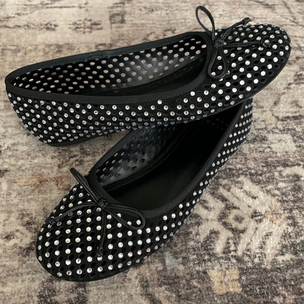 Black Shiny Rhinestone Flats with bow size 7.5